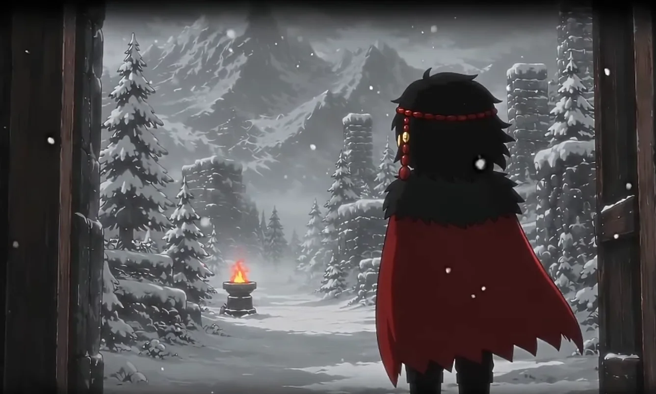 Snowy landscape illustration in Nameless Knight